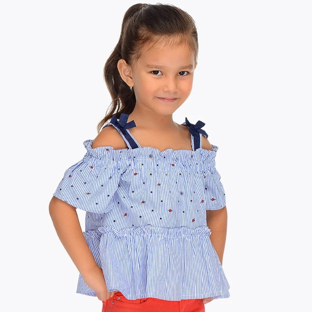 Mayoral patriotic Americana white red blue cold shoulder top girls